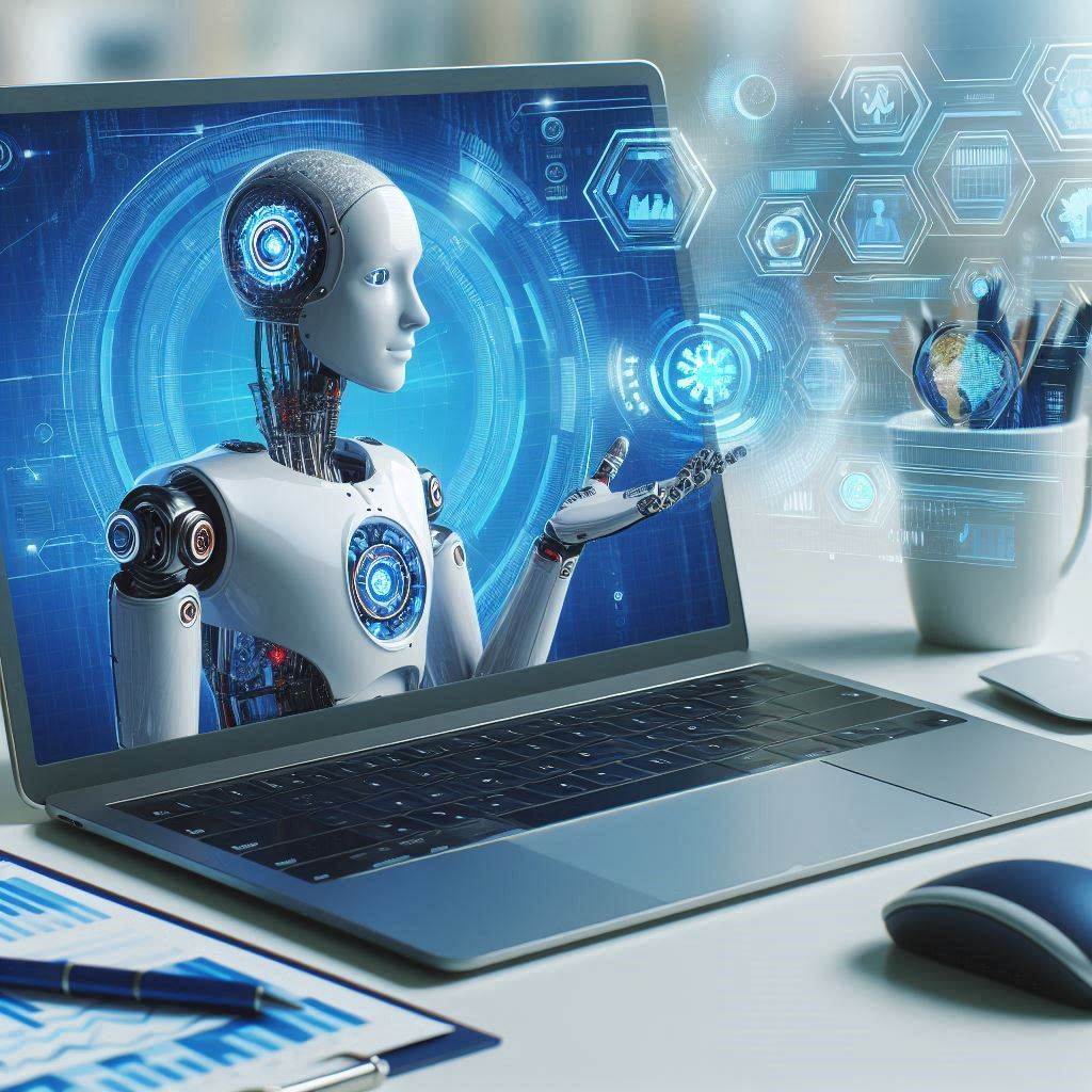 notebook aberto com robô de IA